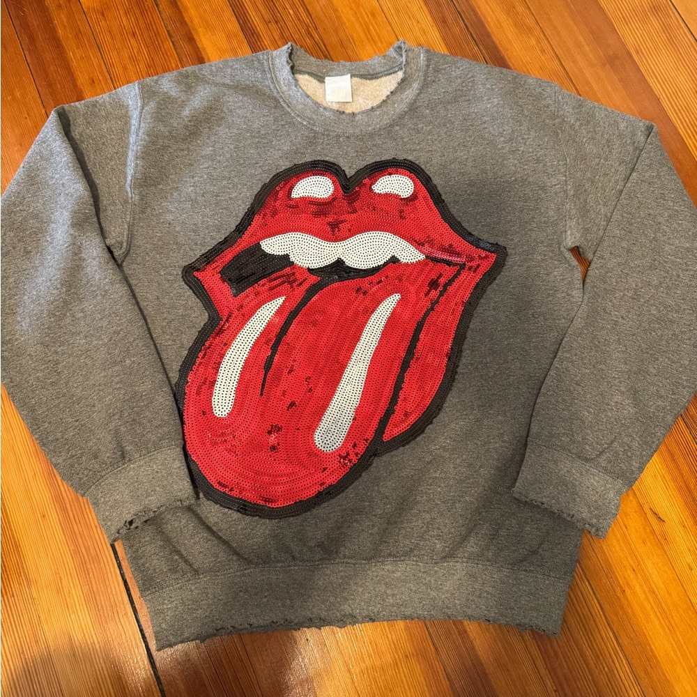 Madeworn Rolling Stones Sequins Sweatshirt in Heather Grey Sz XS